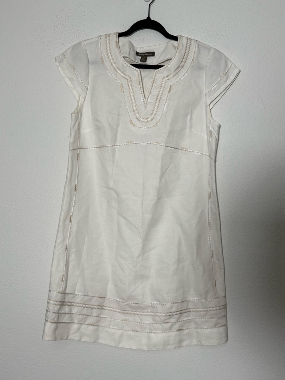 Tommy Bahama White Linen Cotton Embroidered Shift Dress Coastal Small Coastal